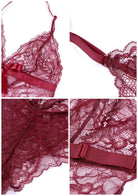 Deep V Lace Sheer Mesh Bodysuit Lingerie - HSIA