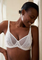 Anemone Unlined White Dolphin Lace Underwire Bra Set - HSIA