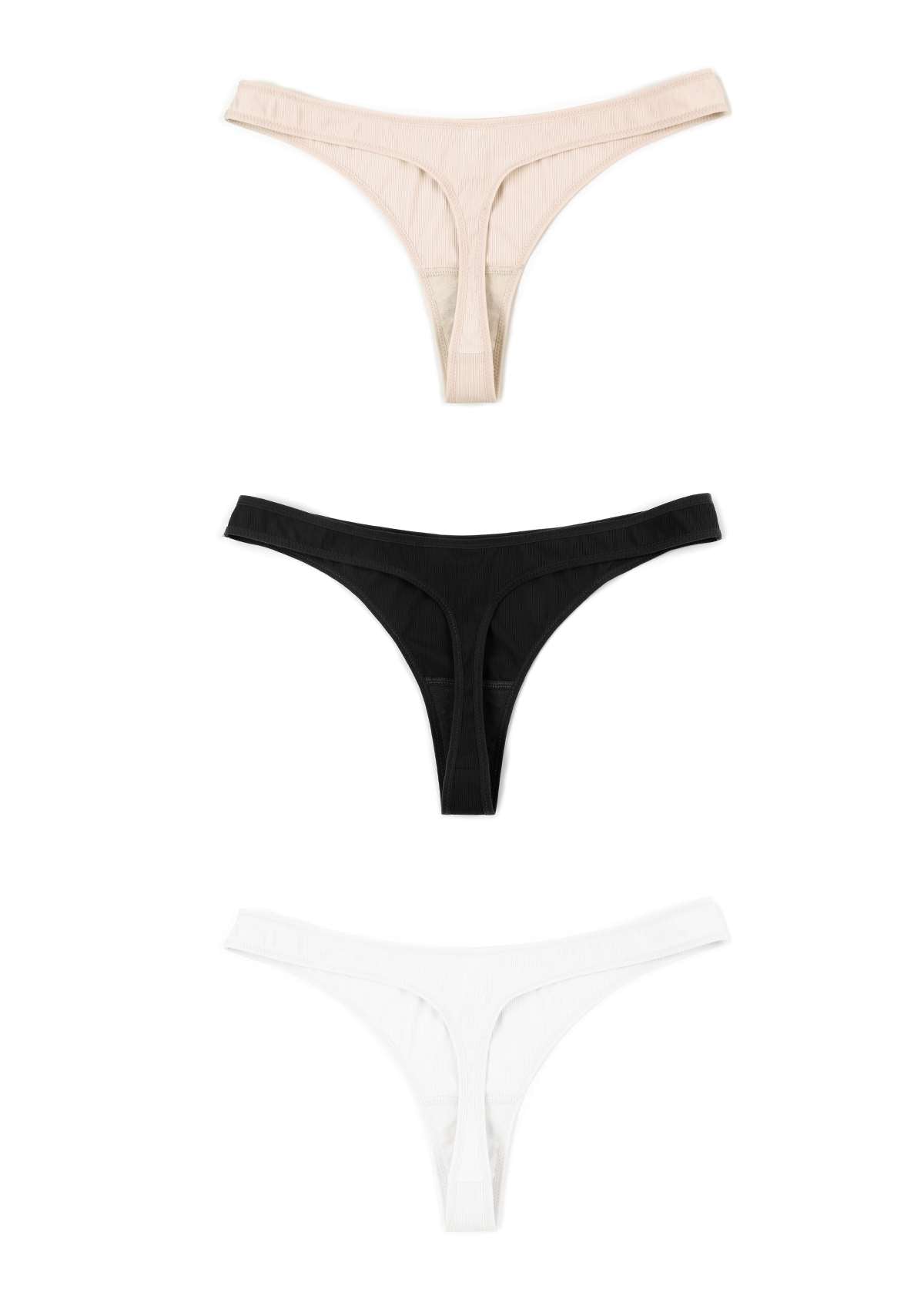 HSIA Ribbed Knit Cotton Thong Underwear 3 Pack - HSIA